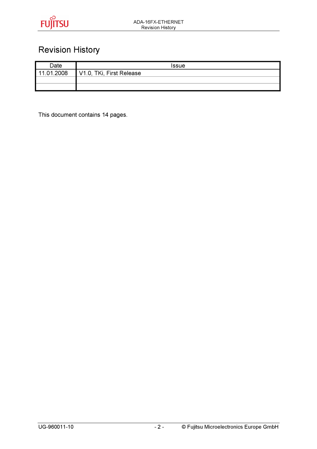 Fujitsu FMC-16FX FAMILY manual Revision History 