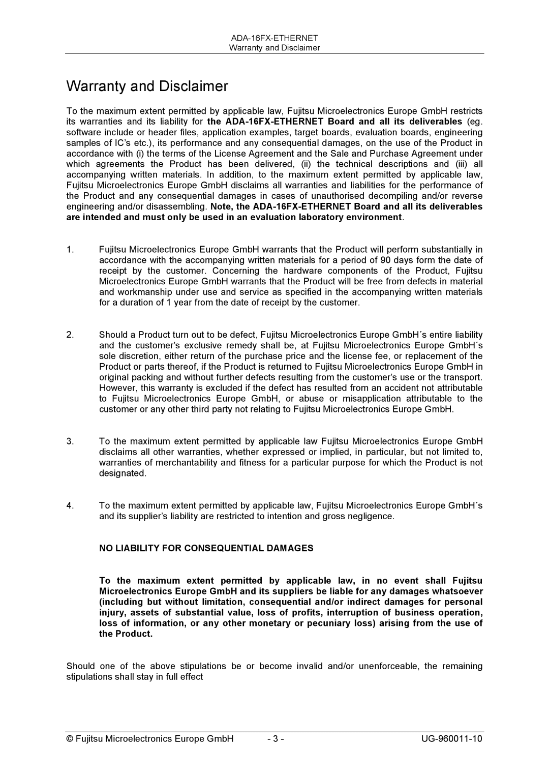 Fujitsu FMC-16FX FAMILY manual Warranty and Disclaimer, No Liability for Consequential Damages 