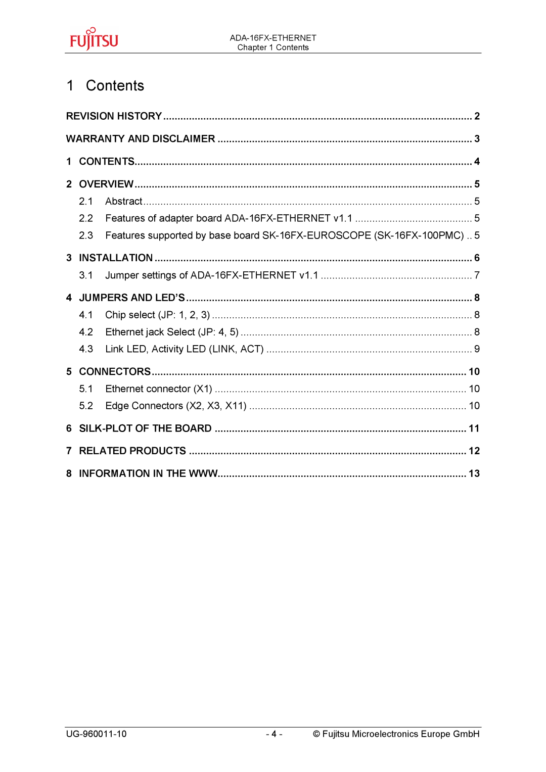 Fujitsu FMC-16FX FAMILY manual Contents 