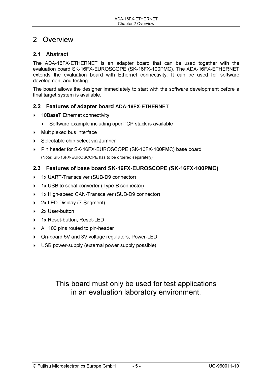 Fujitsu FMC-16FX FAMILY manual Overview, Abstract, Features of adapter board ADA-16FX-ETHERNET 