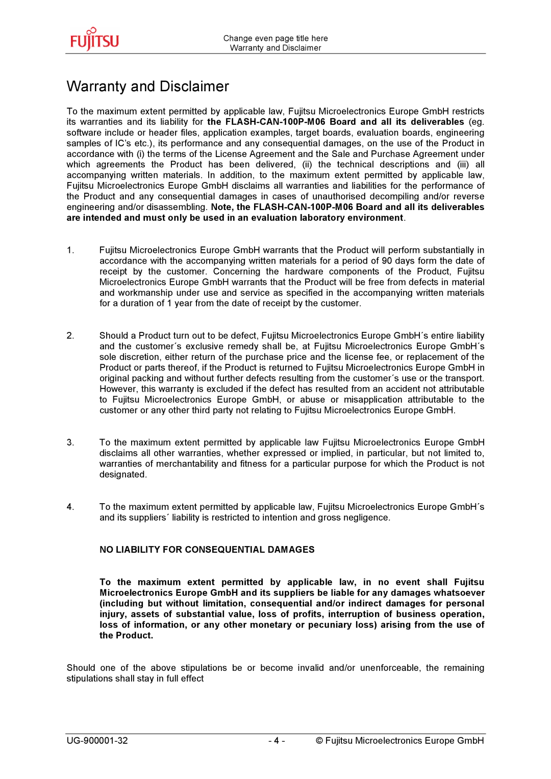 Fujitsu FMC-16LX FAMILY, FLASH-CAN-100 manual Warranty and Disclaimer, No Liability for Consequential Damages 
