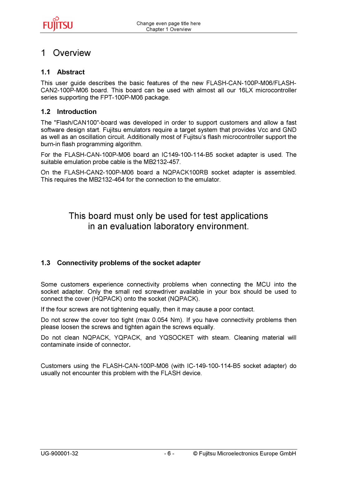 Fujitsu FMC-16LX FAMILY, FLASH-CAN-100 manual Overview, Abstract, Introduction, Connectivity problems of the socket adapter 