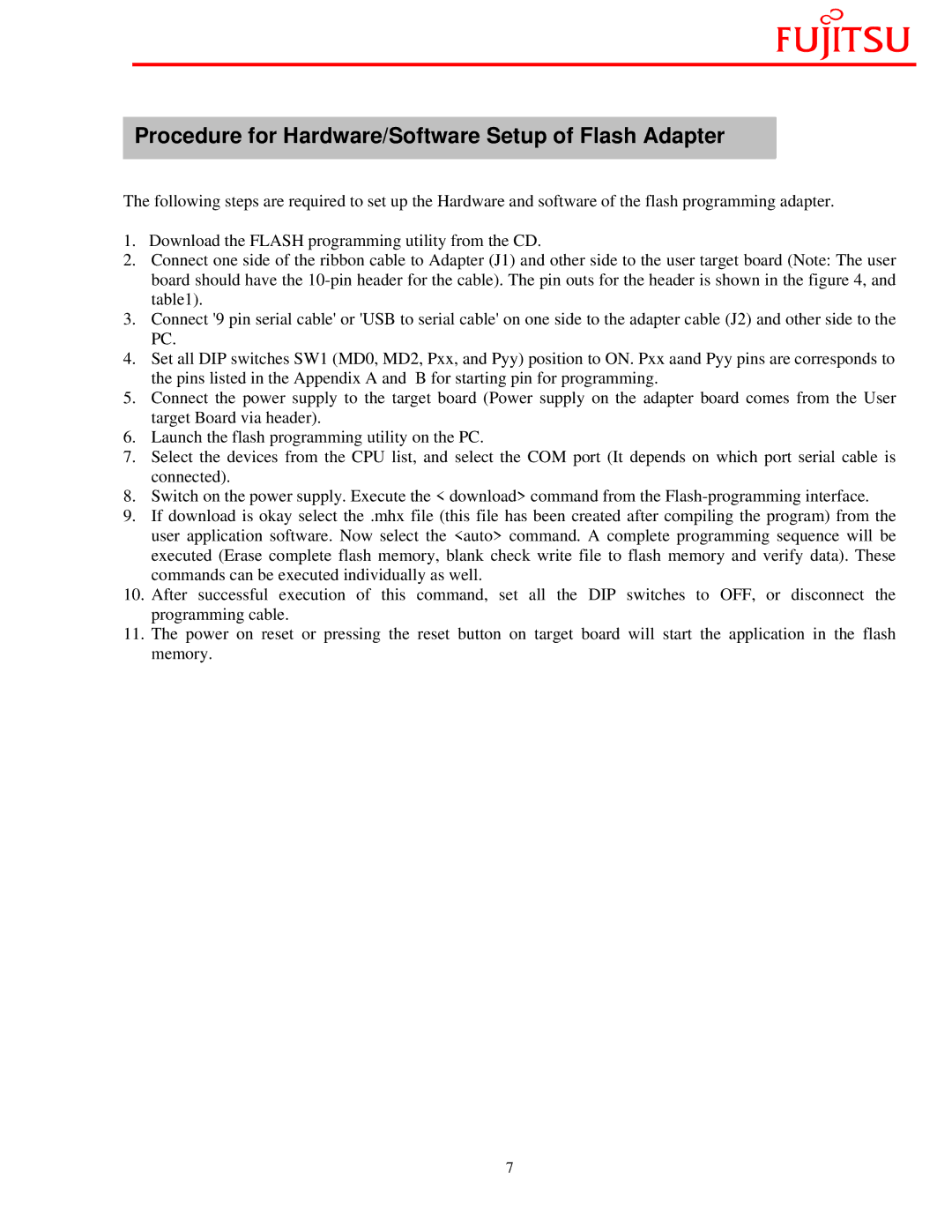 Fujitsu FMC-16LX/FR manual Procedure for Hardware/Software Setup of Flash Adapter 