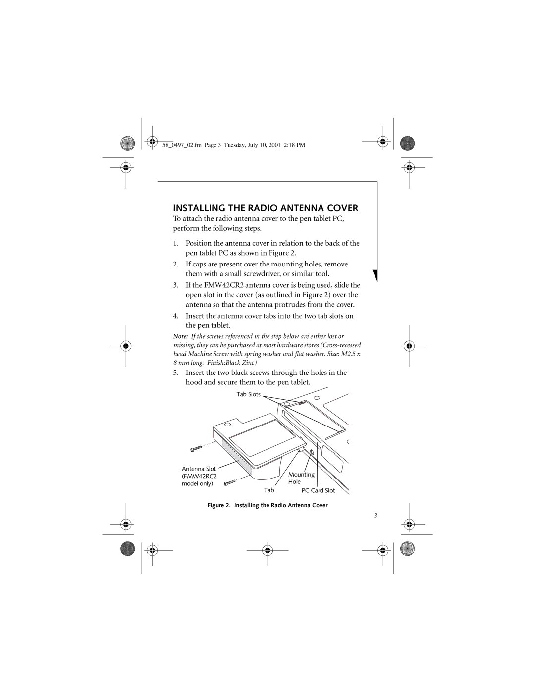 Fujitsu FMW42RC1, FMW42RC2 manual Installing the Radio Antenna Cover, Tab 