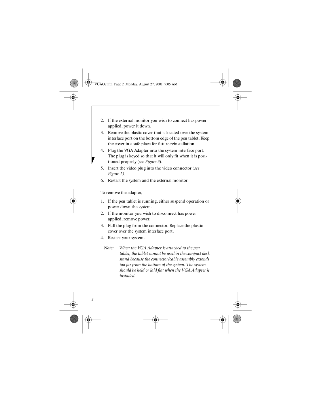 Fujitsu FMW43VA1 manual VGAOut.fm Page 2 Monday, August 27, 2001 905 AM 