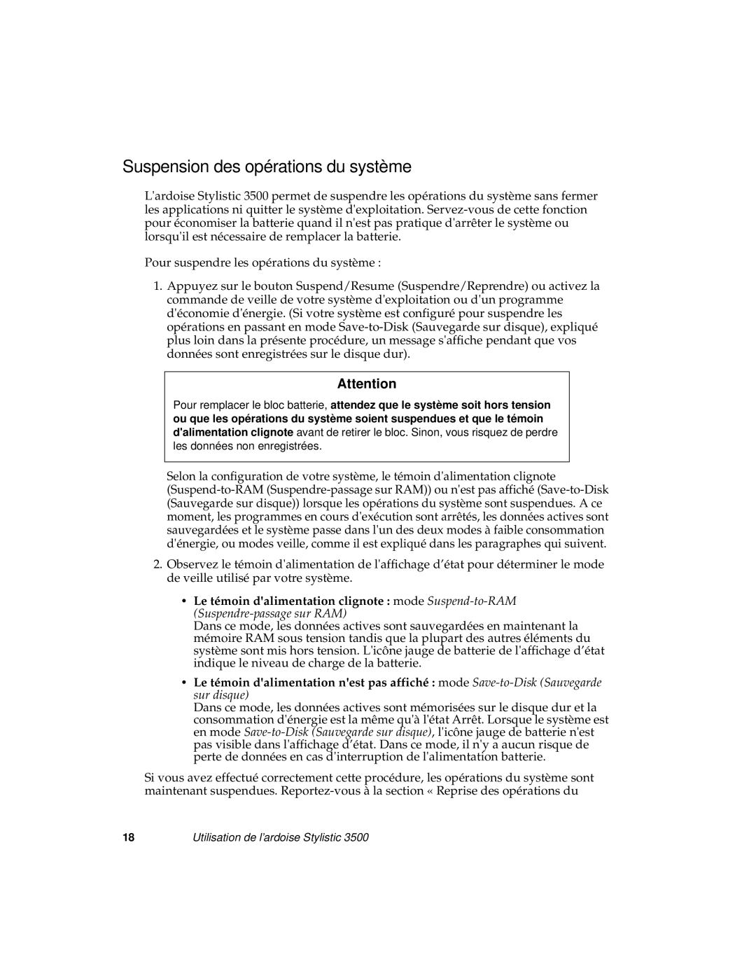 Fujitsu FMW4503TS, FMW4503TX, FMW4503FS manual Suspension des opérations du système 