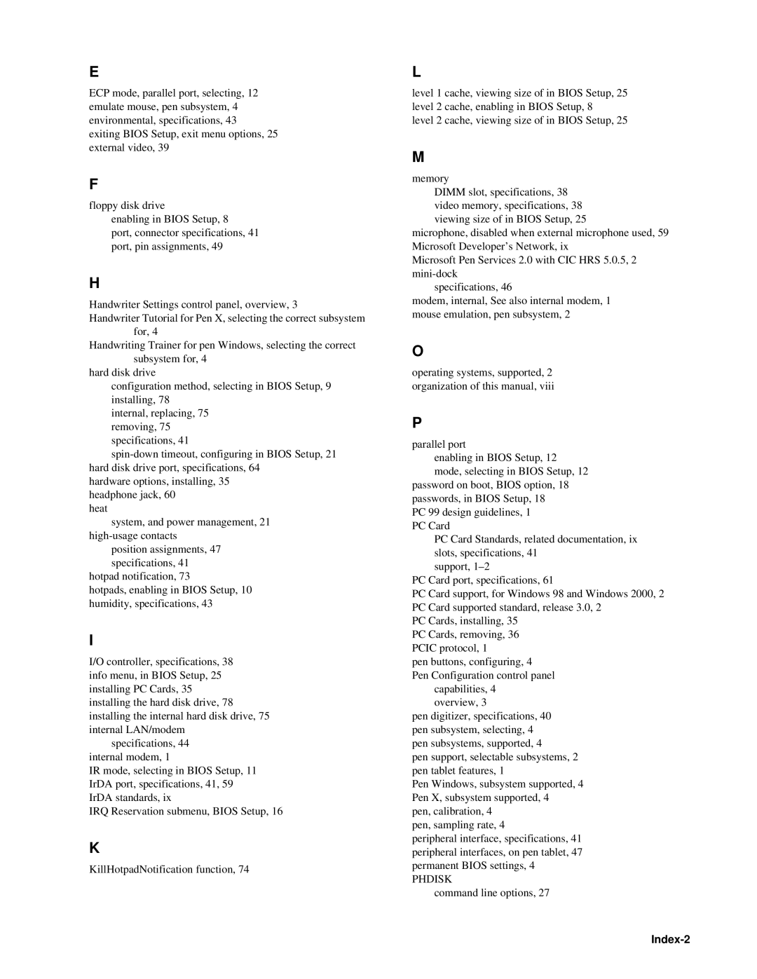 Fujitsu FMW4503TS128A01 manual Index-2 