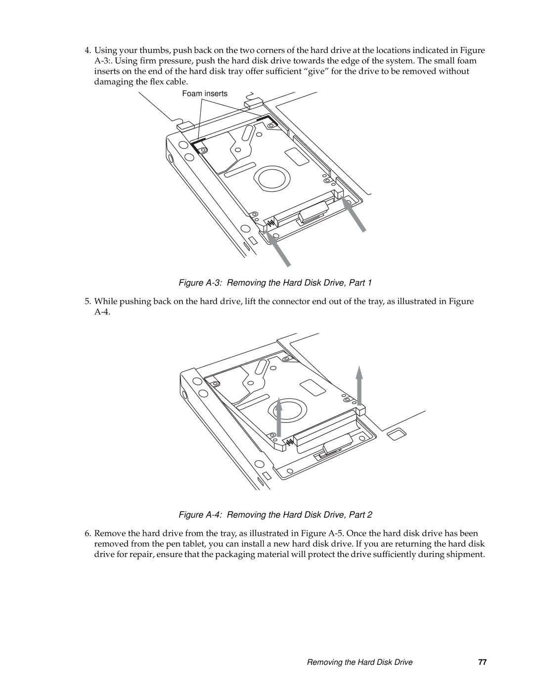 Fujitsu FMW4503TS128A01 manual Figure A-3 Removing the Hard Disk Drive, Part 