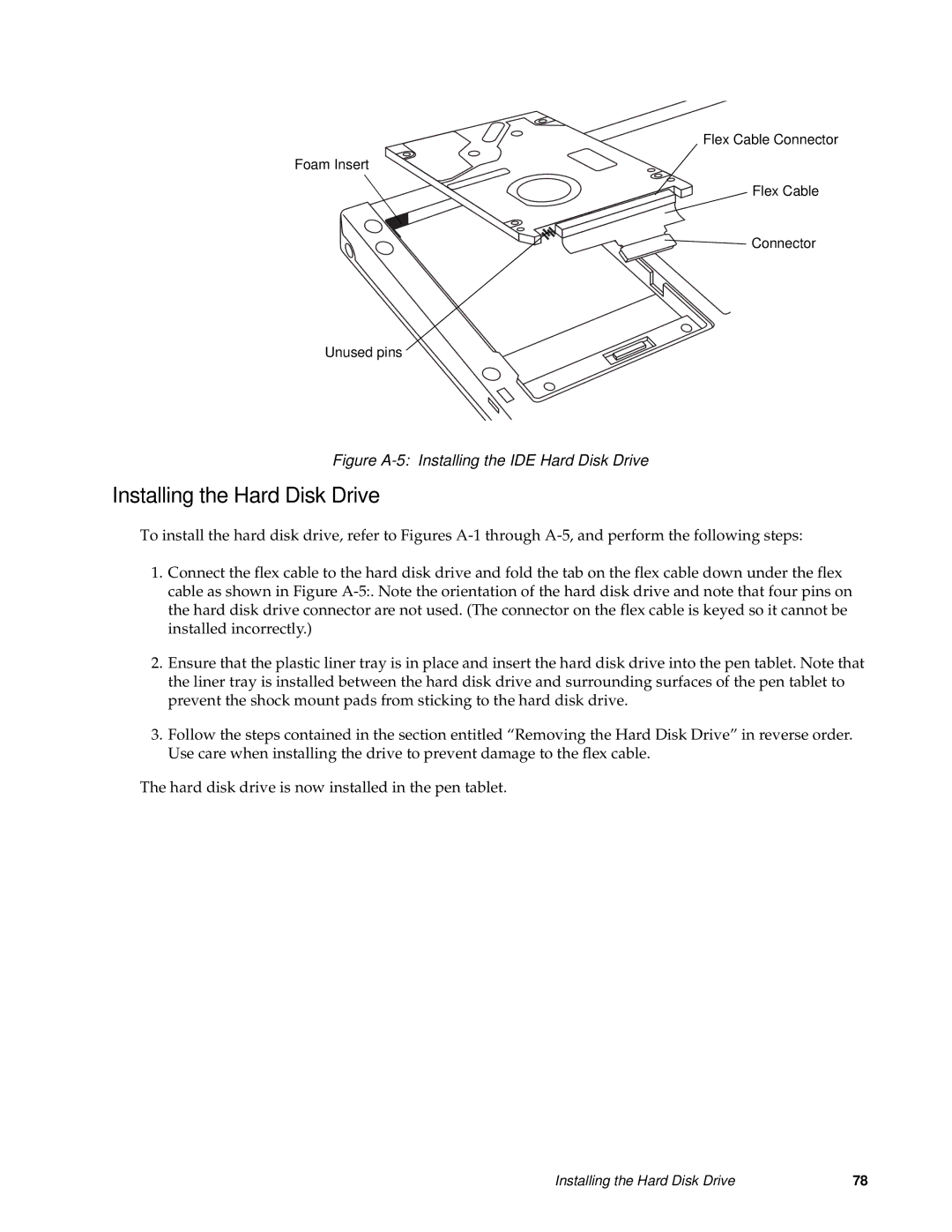 Fujitsu FMW4503TS128A01 manual Installing the Hard Disk Drive, Figure A-5 Installing the IDE Hard Disk Drive 