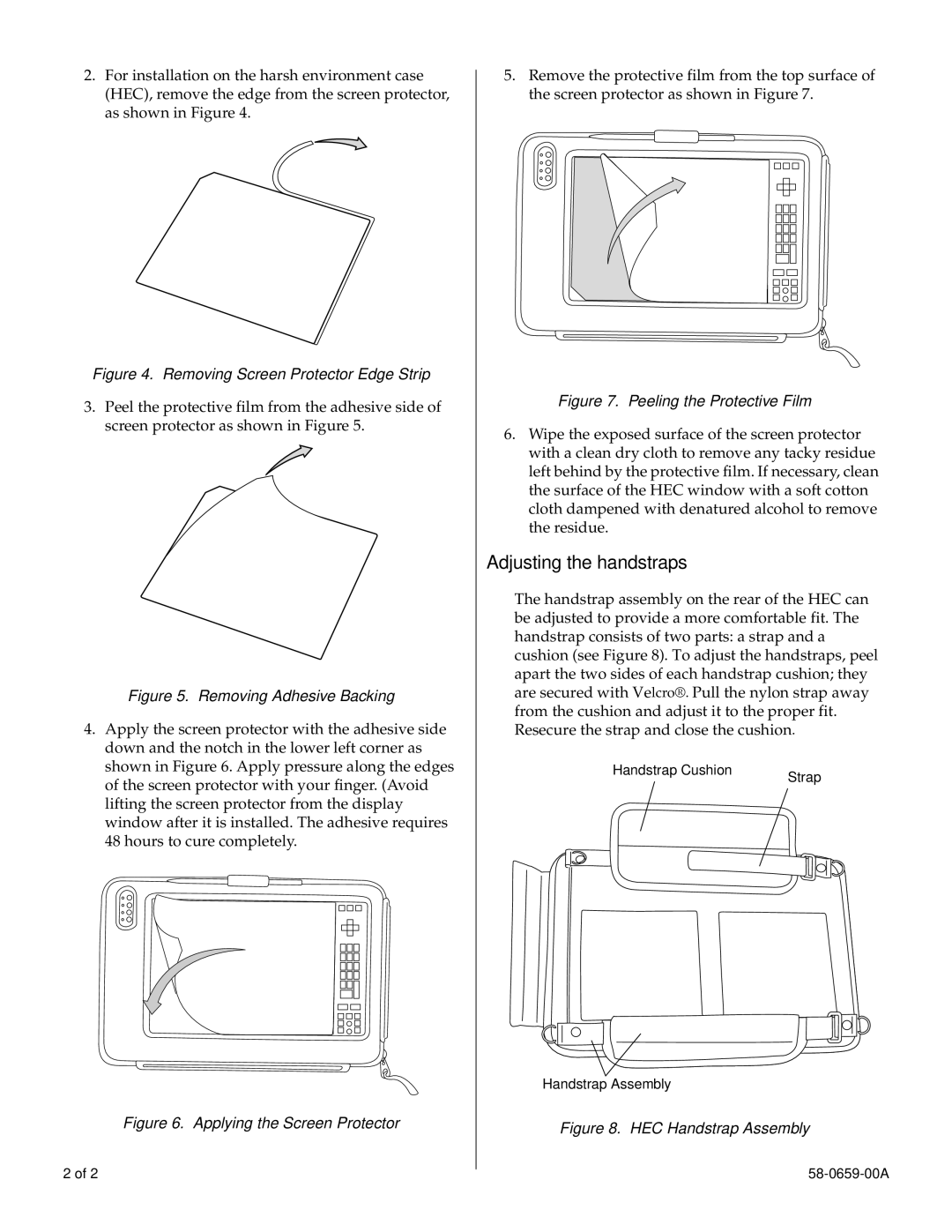 Fujitsu FMWCC39 manual Adjusting the handstraps, Removing Screen Protector Edge Strip 