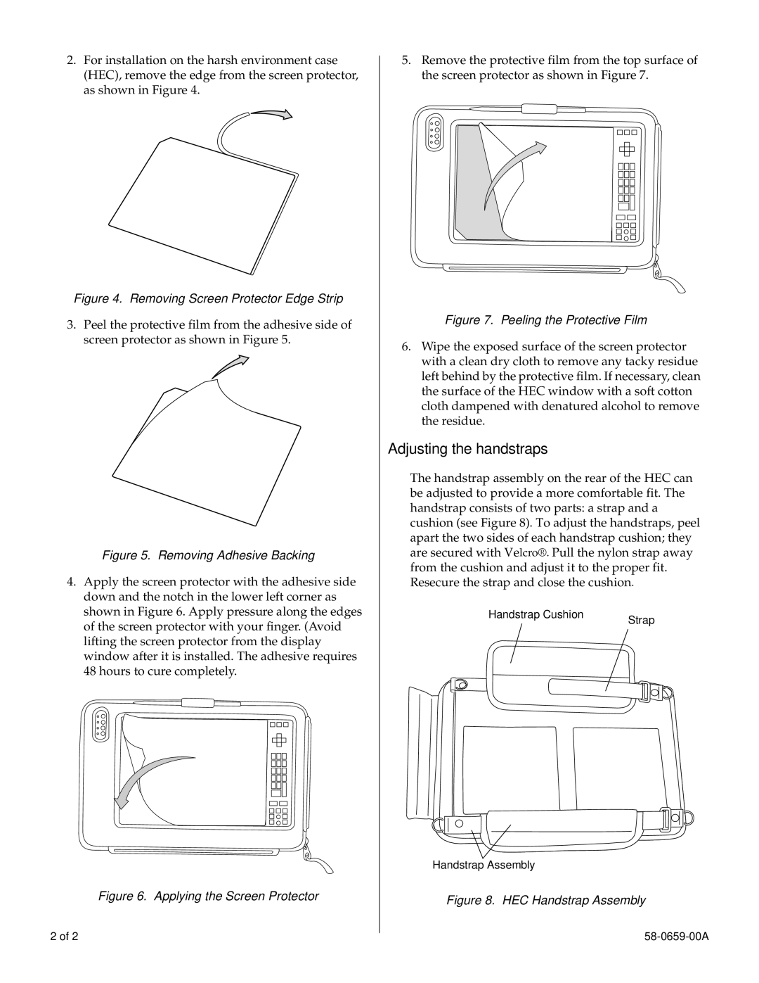 Fujitsu FMWCC39 manual Adjusting the handstraps, Removing Screen Protector Edge Strip, Removing Adhesive Backing 