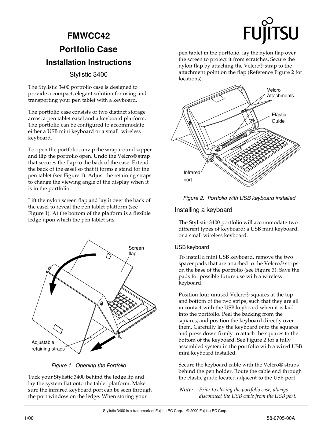 Fujitsu FMWCC42 installation instructions Portfolio Case, Installation Instructions, Stylistic, Installing a keyboard 