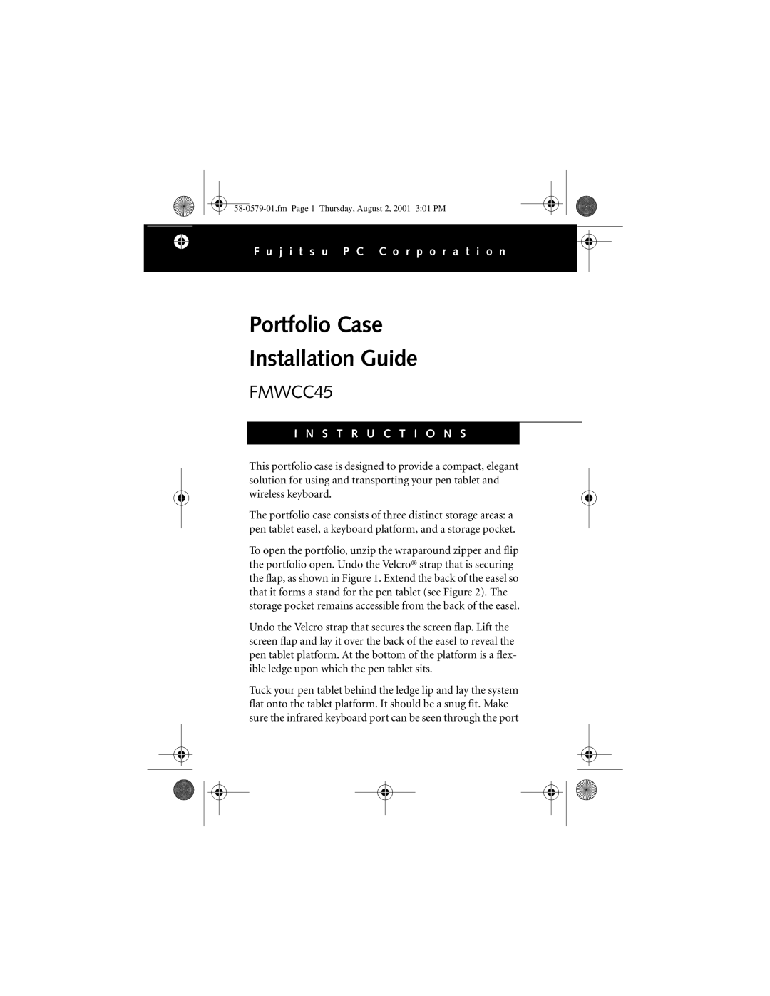 Fujitsu FMWCC45 manual Portfolio Case Installation Guide 