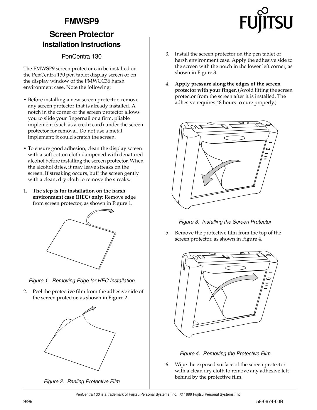 Fujitsu FMWSP9 installation instructions Screen Protector, Installation Instructions, PenCentra 