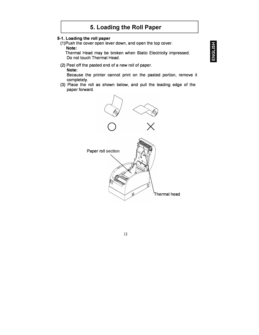Fujitsu FP-410 user manual Loading the Roll Paper, Loading the roll paper, English 