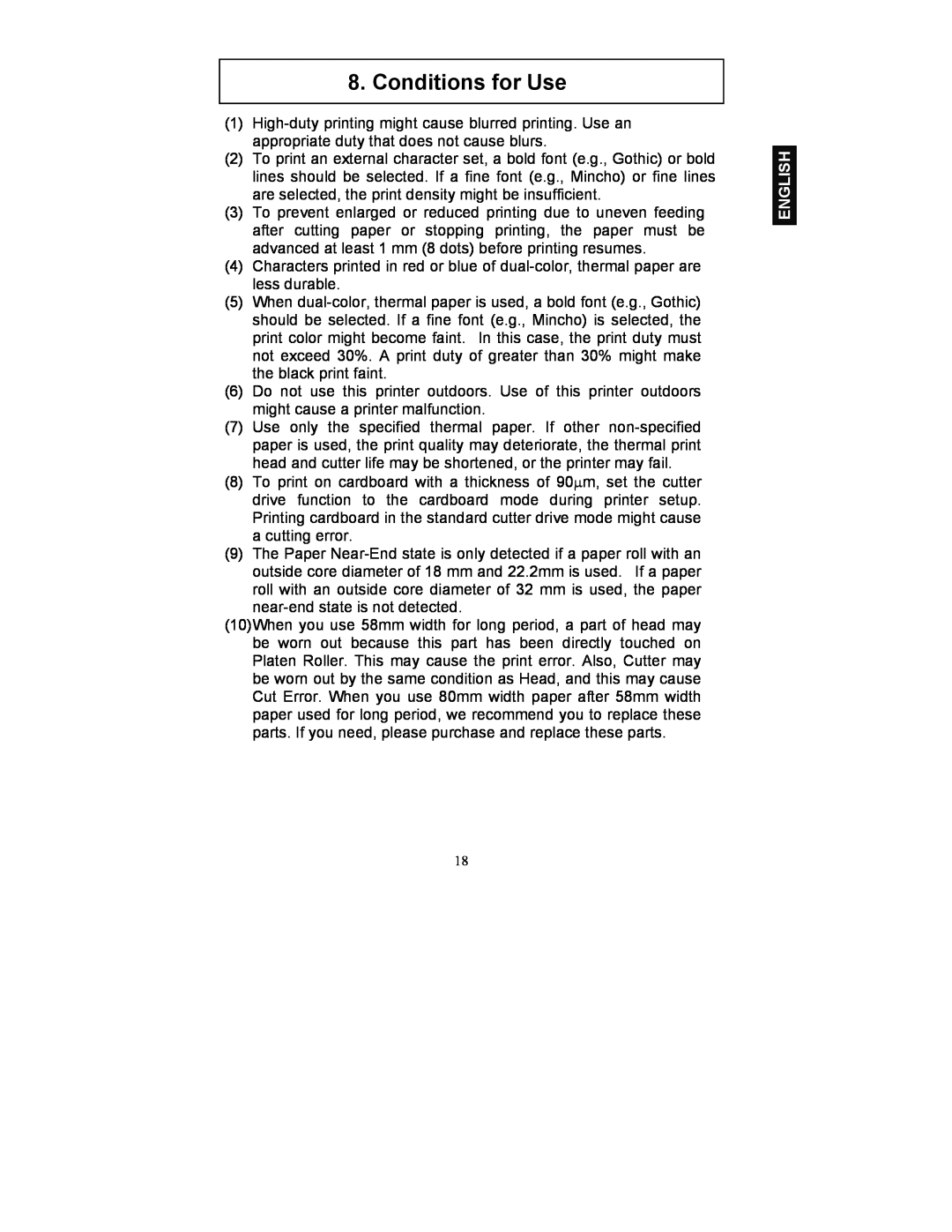 Fujitsu FP-410 user manual Conditions for Use, English 
