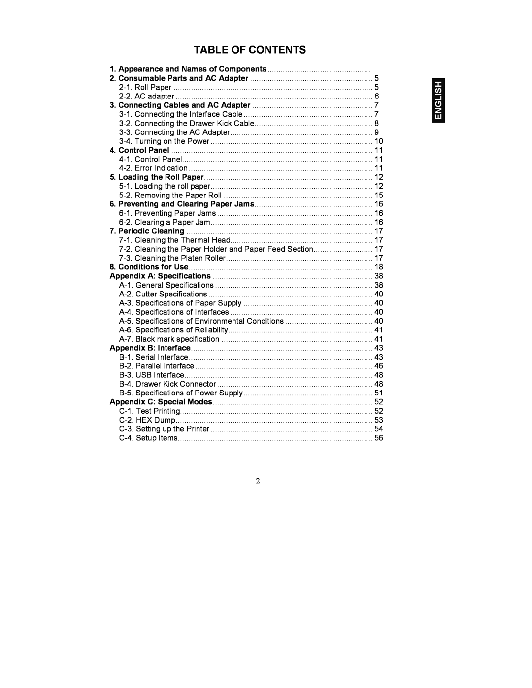Fujitsu FP-410 user manual Table Of Contents, English 