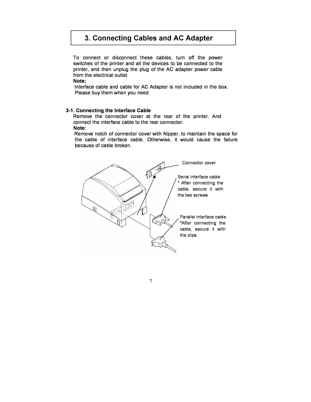 Fujitsu FP-410 user manual Connecting Cables and AC Adapter, Connecting the Interface Cable 