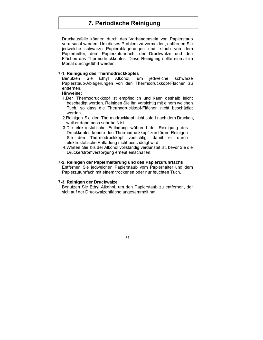 Fujitsu FP-410 user manual Periodische Reinigung, Reinigung des Thermodruckkopfes 