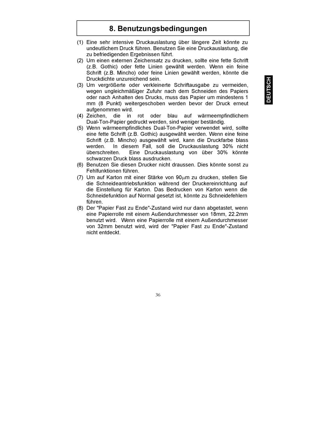 Fujitsu FP-410 user manual Benutzungsbedingungen 