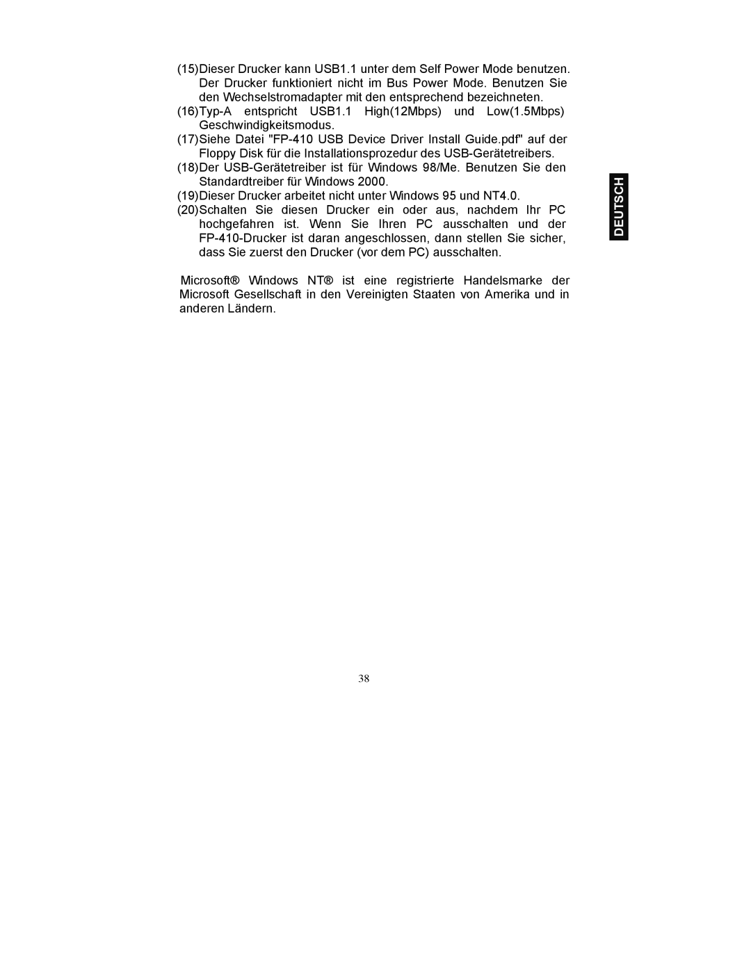 Fujitsu FP-410 user manual Deutsch 