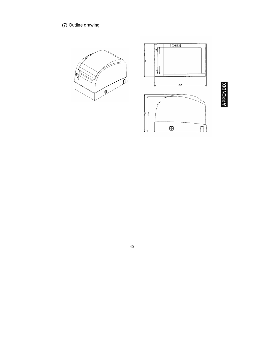 Fujitsu FP-410 user manual Outline drawing, Appendix 