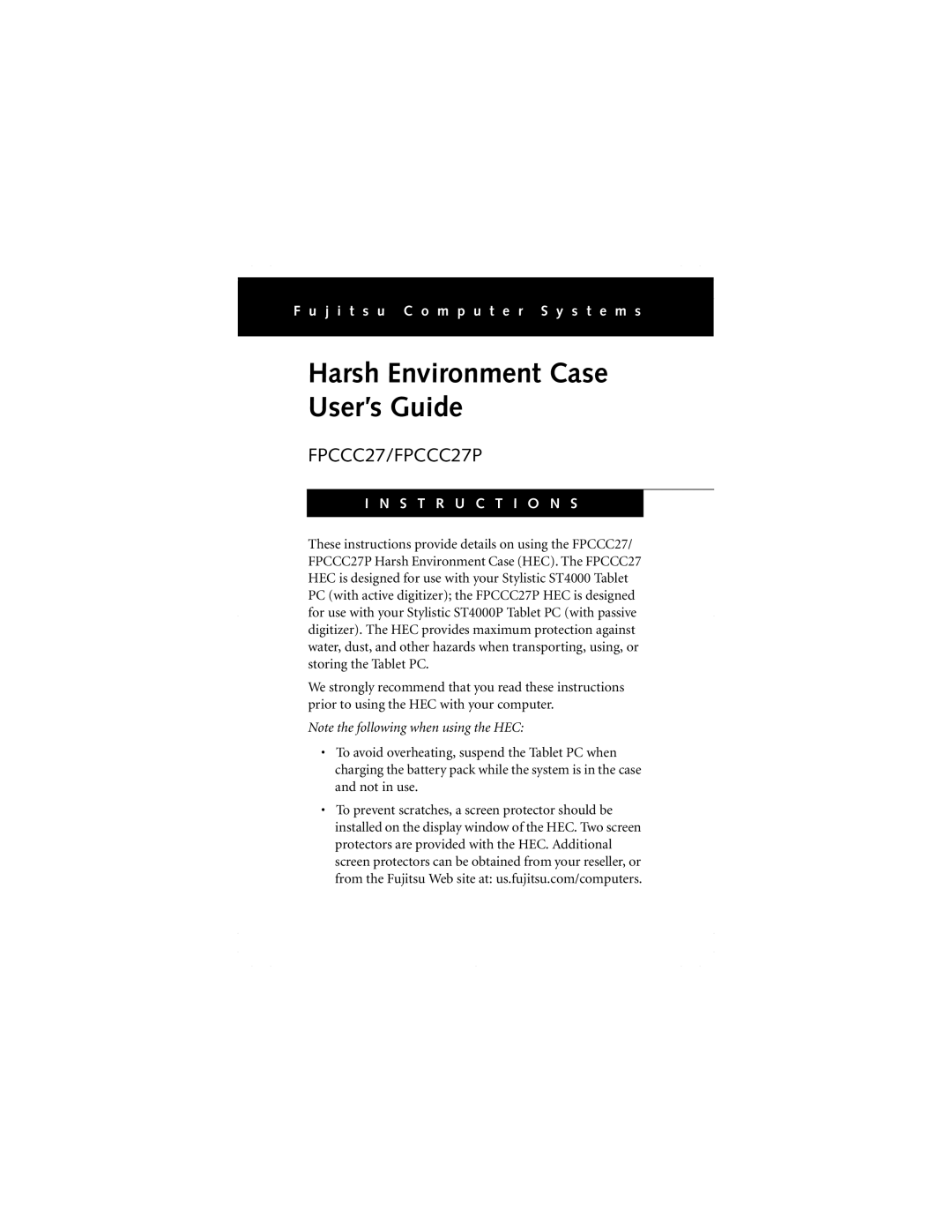 Fujitsu FPCCC27P manual Harsh Environment Case User’s Guide 