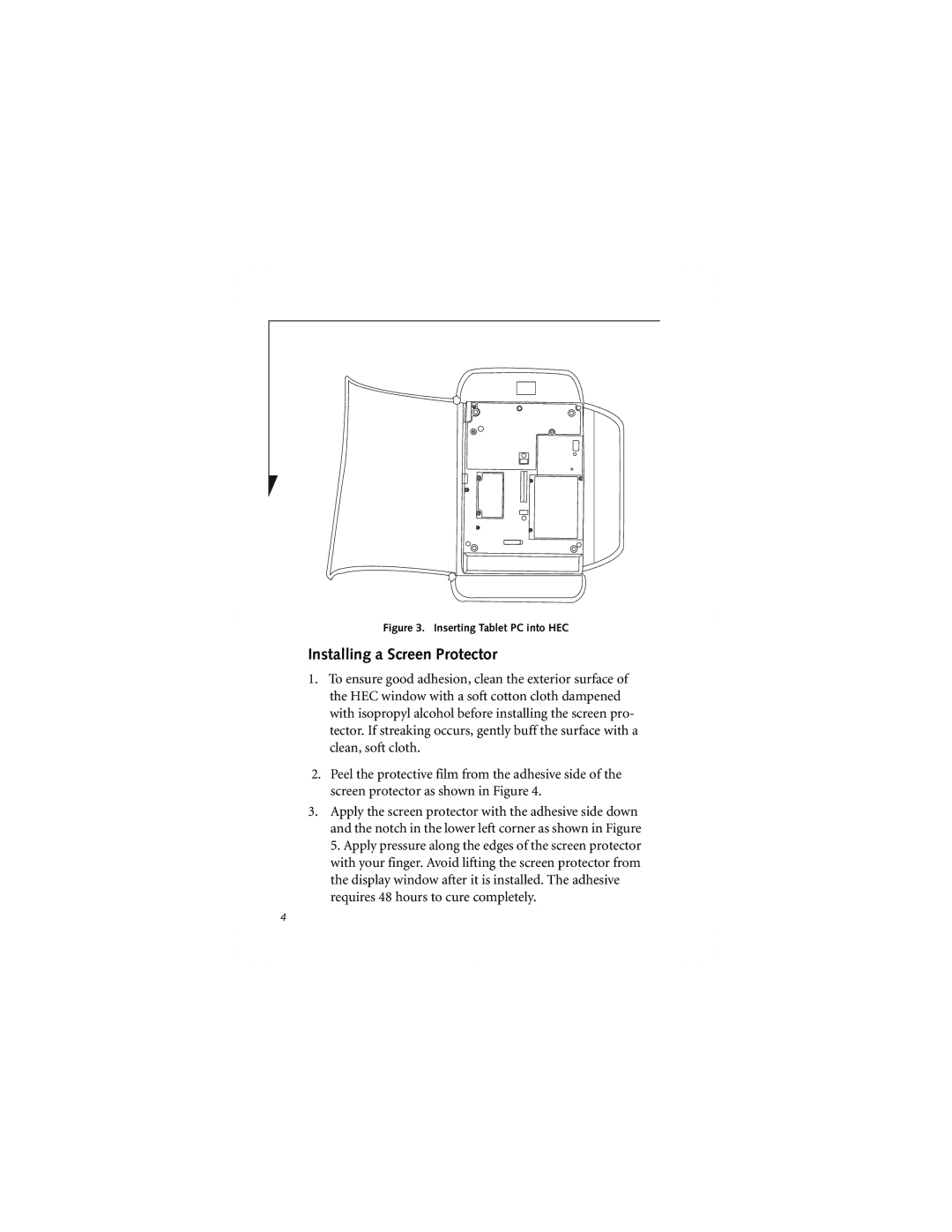 Fujitsu FPCCC27P manual Installing a Screen Protector, Inserting Tablet PC into HEC 