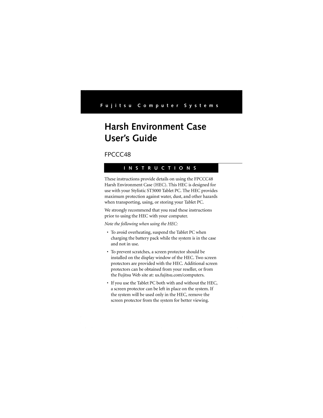 Fujitsu FPCCC48 manual Harsh Environment Case User’s Guide 