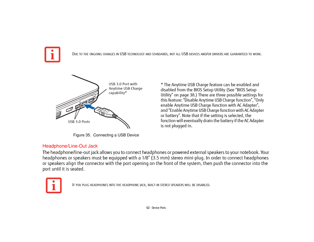 Fujitsu AH532, FPCR47651, FPCR35161 manual Headphone/Line-Out Jack, Connecting a USB Device 