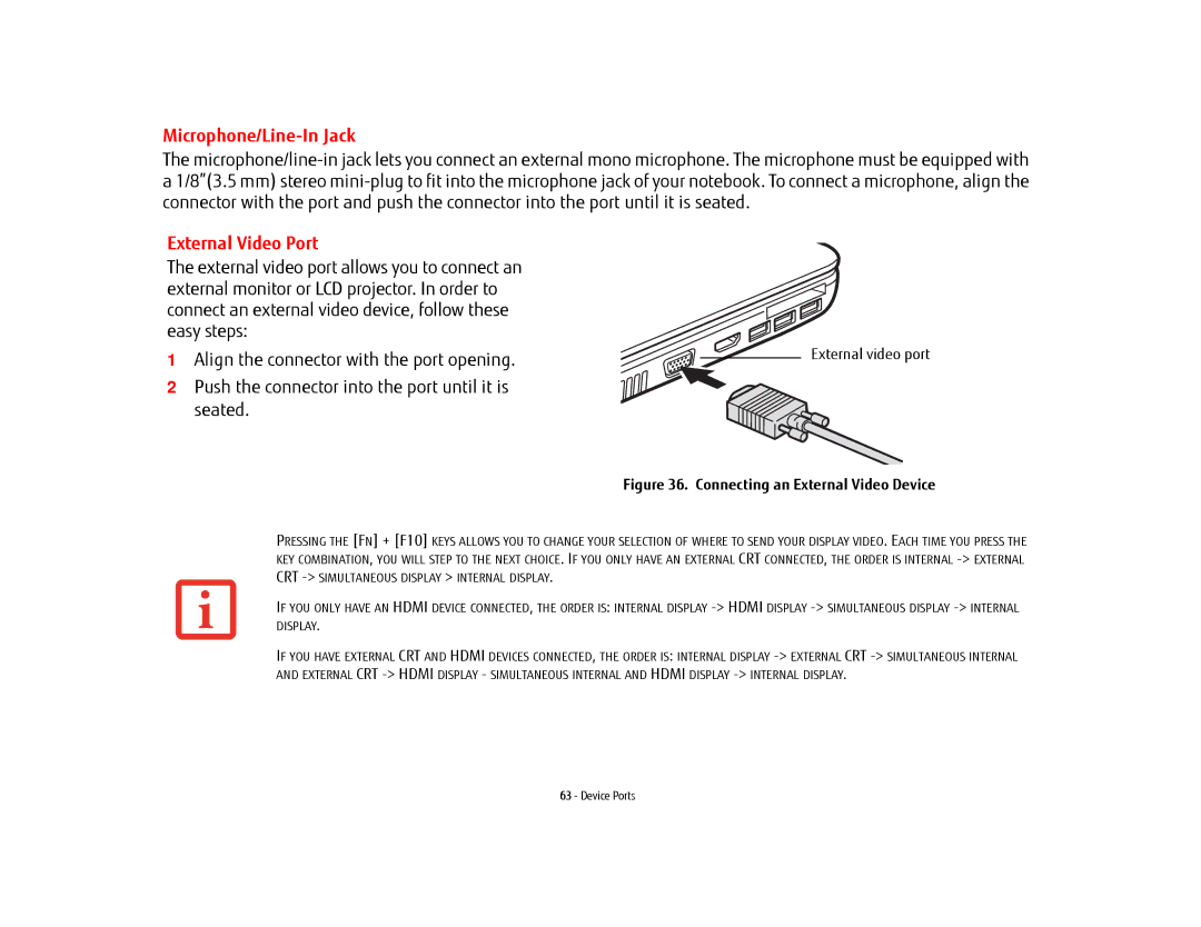 Fujitsu FPCR47651, FPCR35161, AH532 manual Microphone/Line-In Jack, External Video Port, External video port 