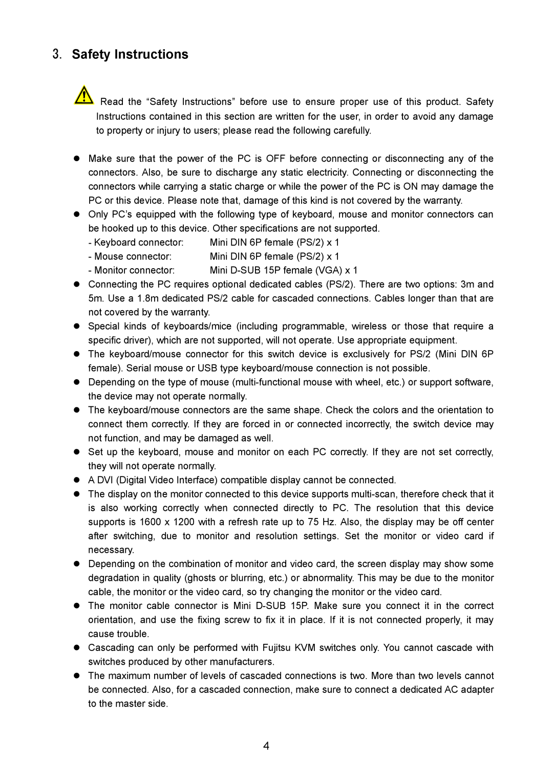 Fujitsu FS-1004EX user manual Safety Instructions 