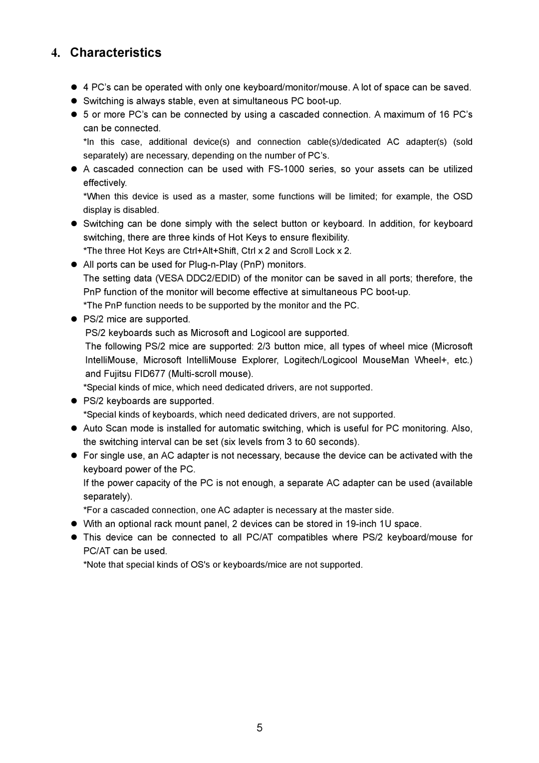 Fujitsu FS-1004EX user manual Characteristics 