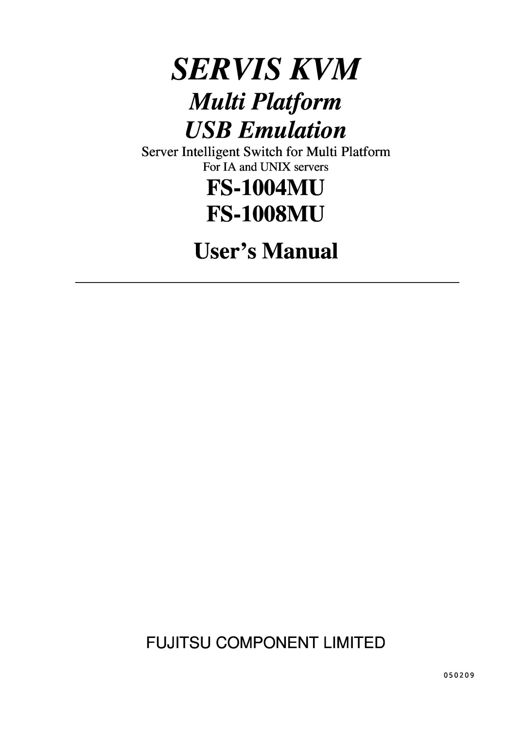 Fujitsu user manual Servis Kvm, Multi Platform USB Emulation, FS-1004MU FS-1008MU User’s Manual, 050209 