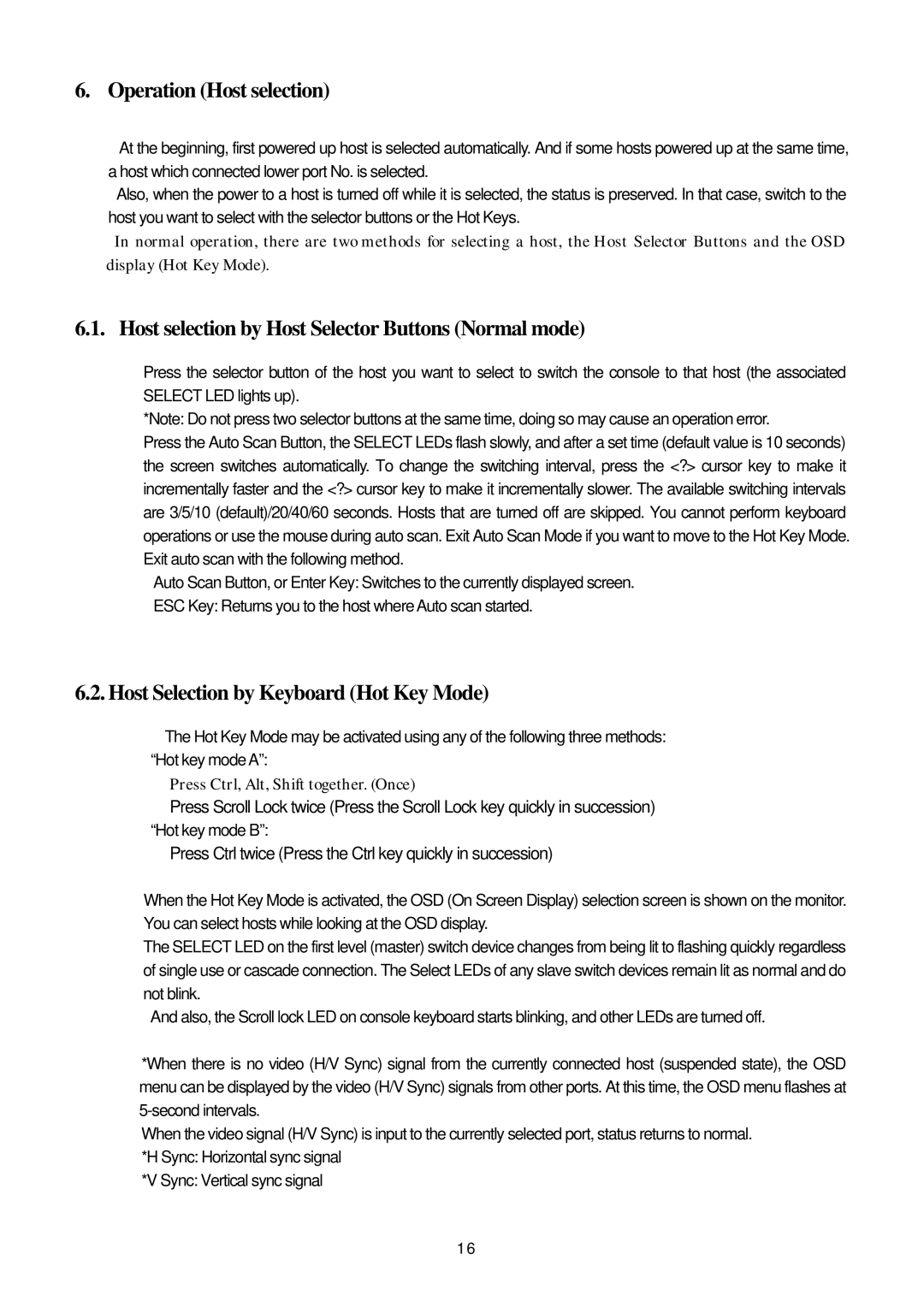 Fujitsu FS-1004MU, FS-1008MU user manual Operation Host selection, Host selection by Host Selector Buttons Normal mode 