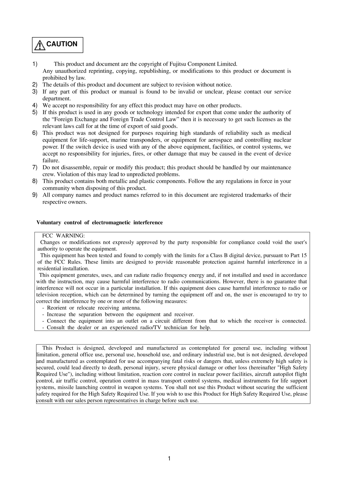 Fujitsu FS-1008MU, FS-1004MU user manual Voluntary control of electromagnetic interference 