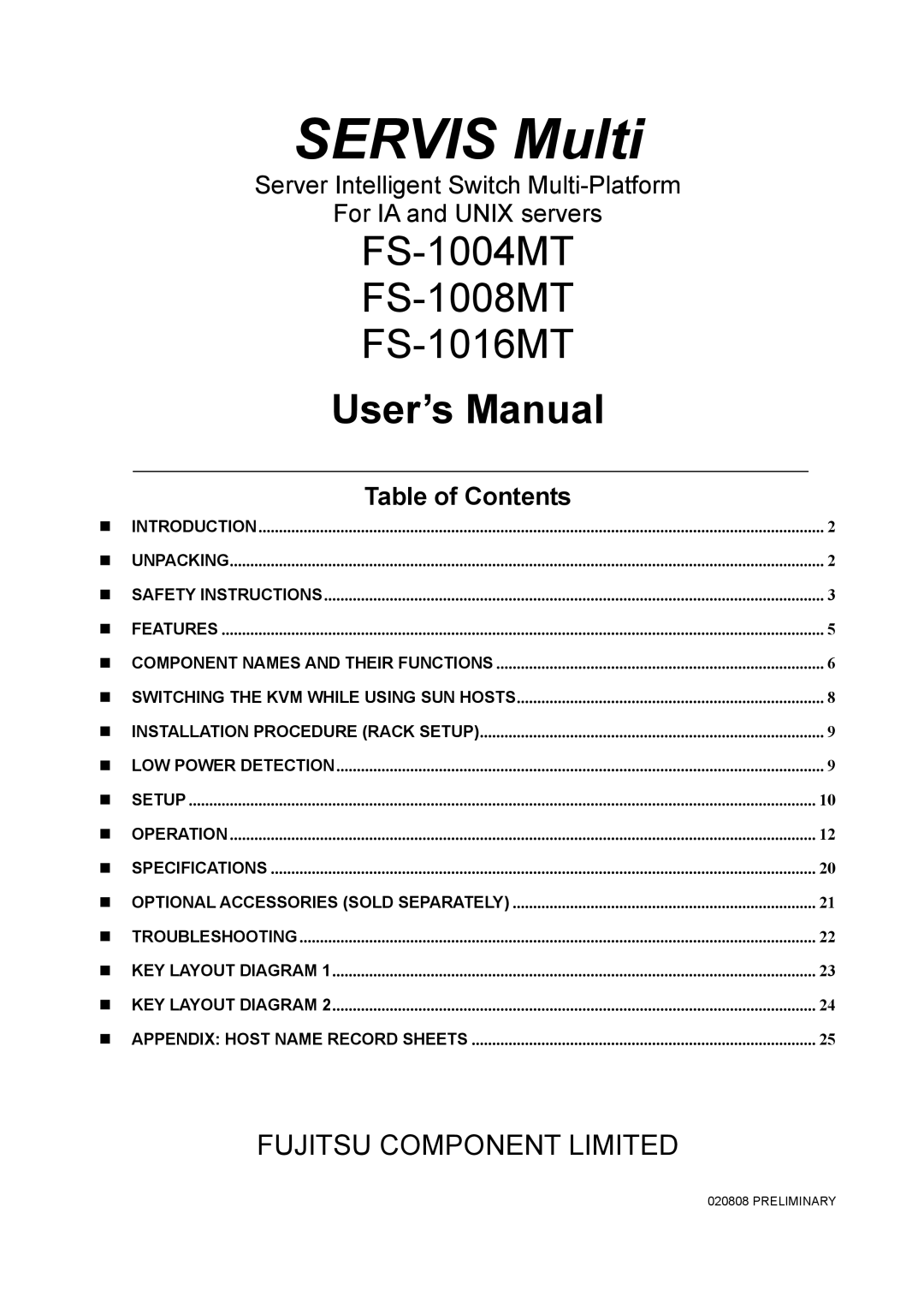 Fujitsu FS-1004MT, FS-1016MT, FX1008MT user manual Servis Multi 