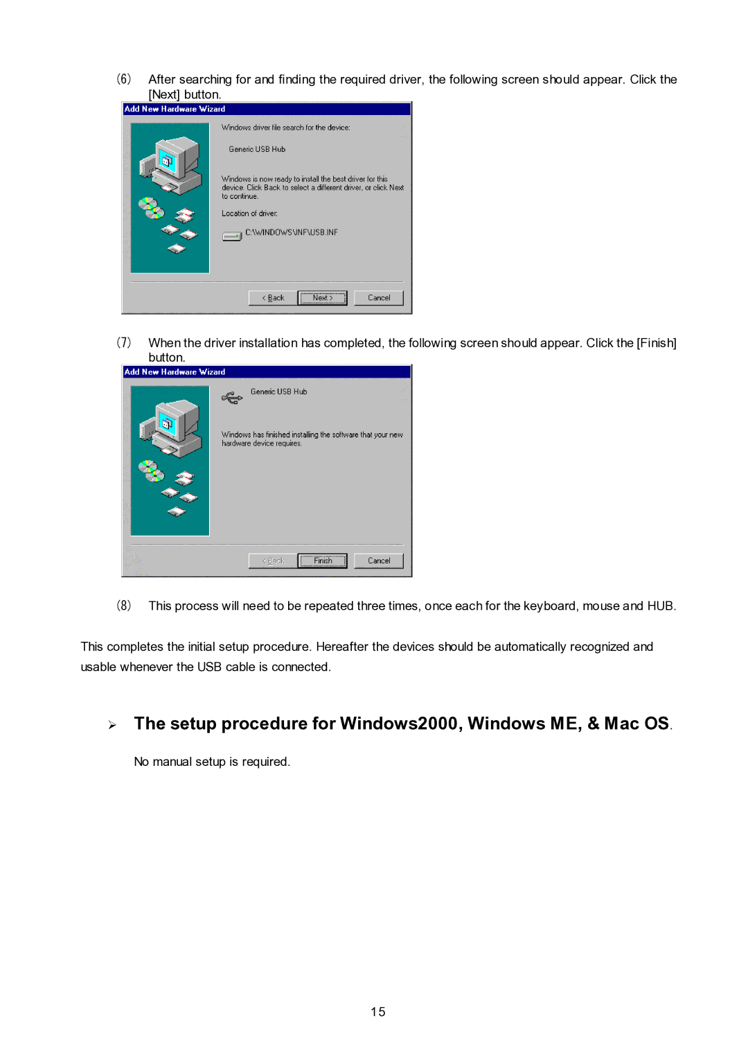 Fujitsu FS-102ATL, NC14003-T256/L user manual Setup procedure for Windows2000, Windows ME, & Mac OS 