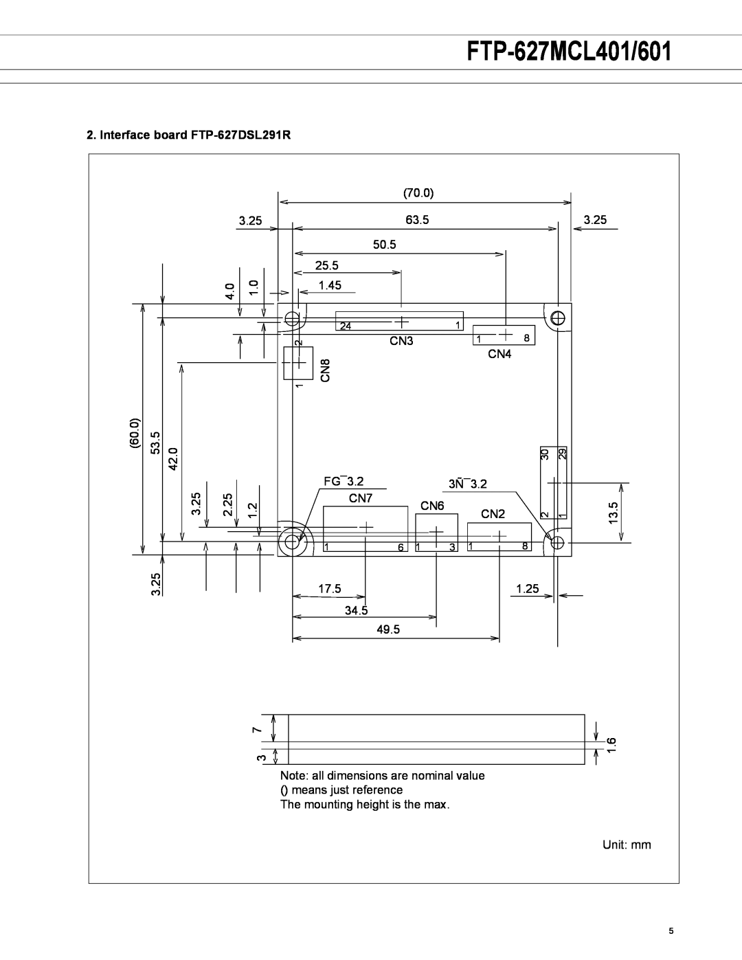 Fujitsu FTP-607 Series manual Interface board FTP-627DSL291R, FTP-627MCL401/601 
