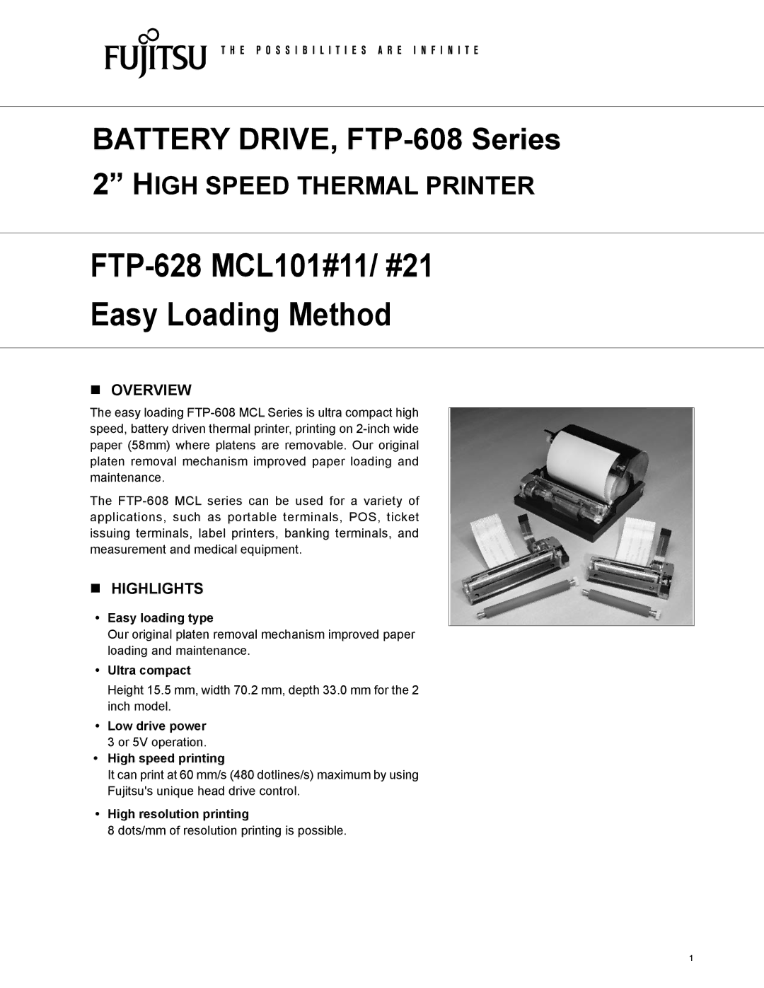 Fujitsu FTP-628 MCL101#21, FTP-608 Series, FTP-628 MCL101#11 manual Overview, Highlights 