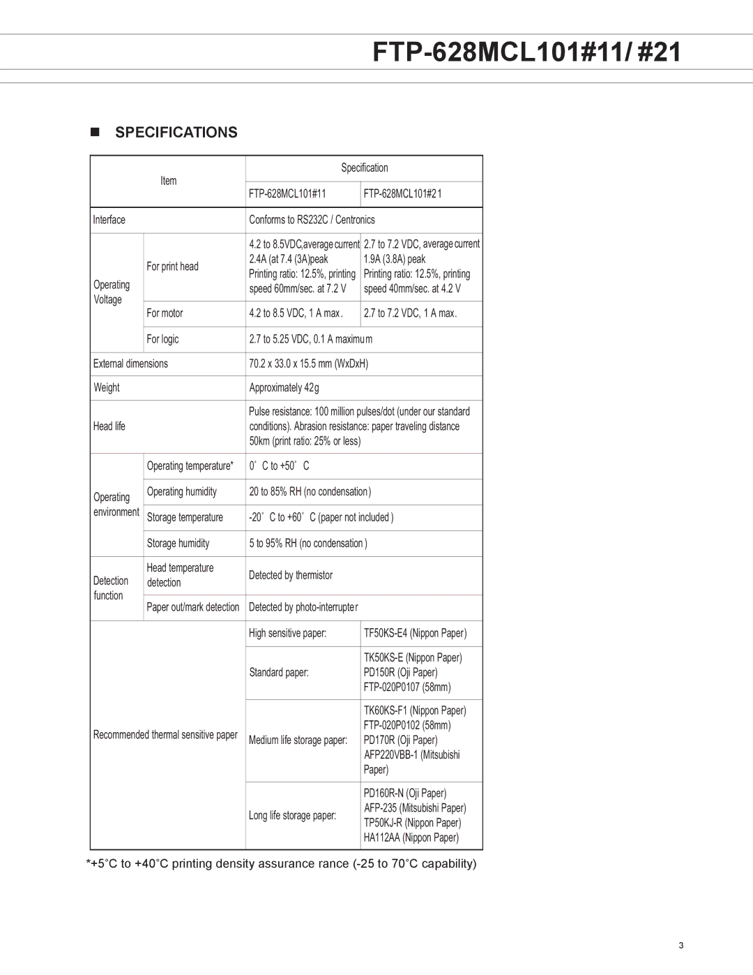 Fujitsu FTP-608 Series, FTP-628 MCL101#21, FTP-628 MCL101#11 manual Specification 