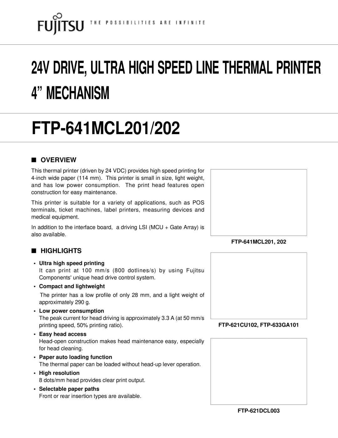 Fujitsu FTP-641MCL201, FTP-621DCL003, FTP-633GA1021, FTP-641MCL202 manual Overview, Highlights 