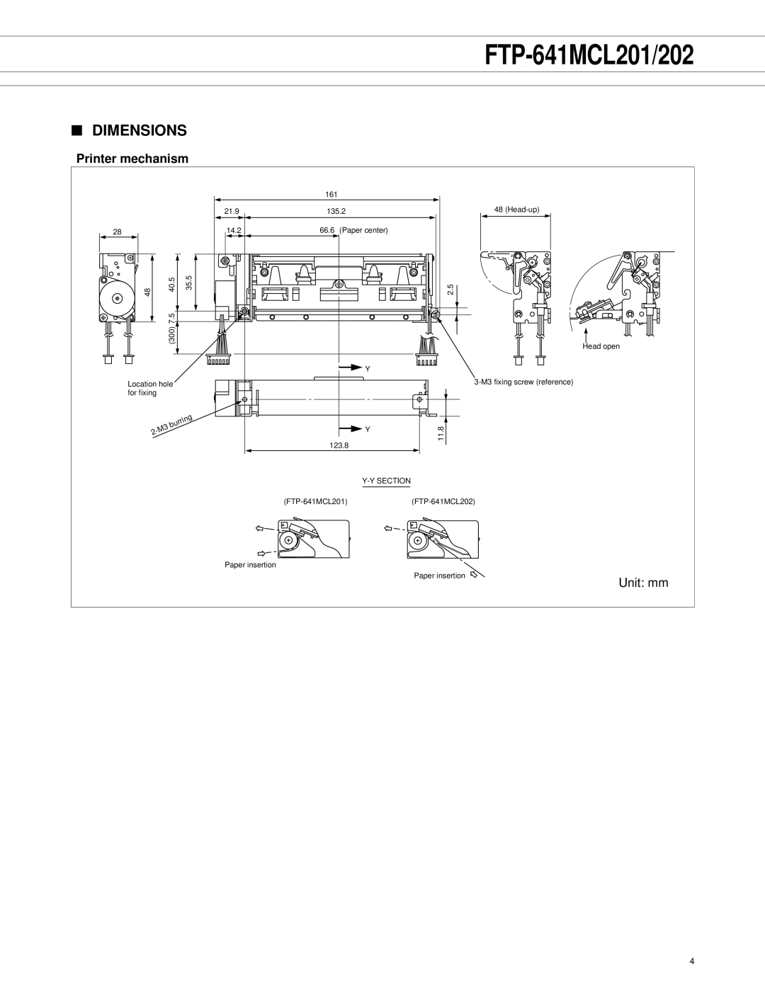 Fujitsu FTP-621DCL003, FTP-641MCL201, FTP-633GA1021, FTP-641MCL202 manual Dimensions, Printer mechanism 