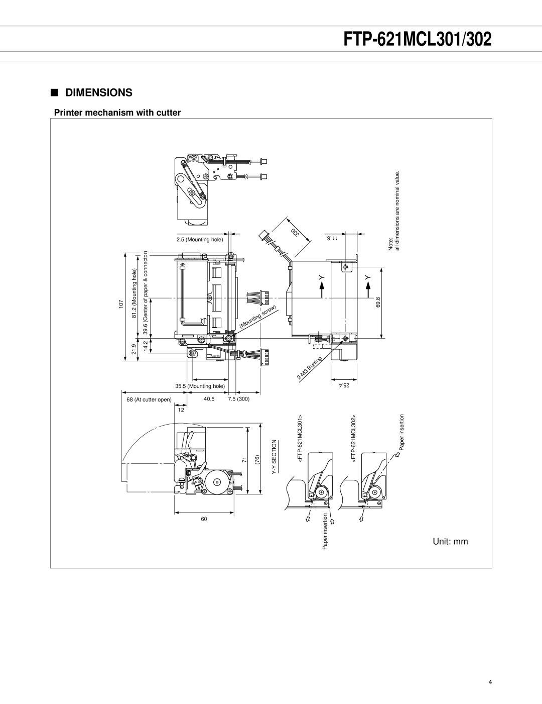 Fujitsu FTP-621MCL301, FTP-621DCL012, FTP-621MCL302 manual Dimensions 