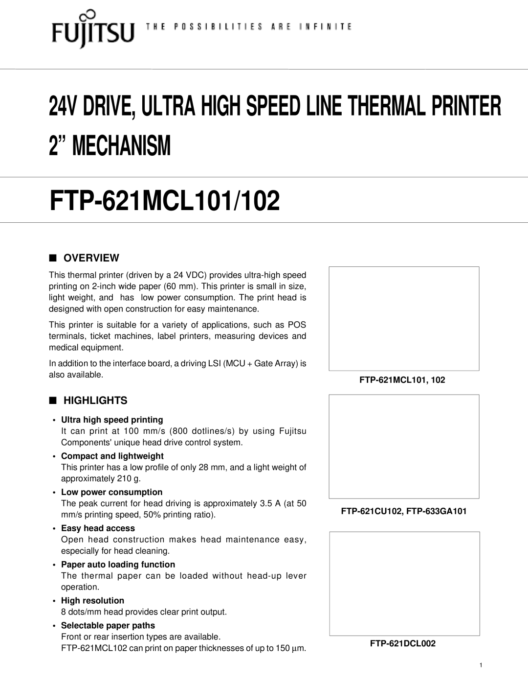 Fujitsu FTP-621DCL002, FTP-621MCL101, FTP-621MCL102 manual Overview, Highlights 