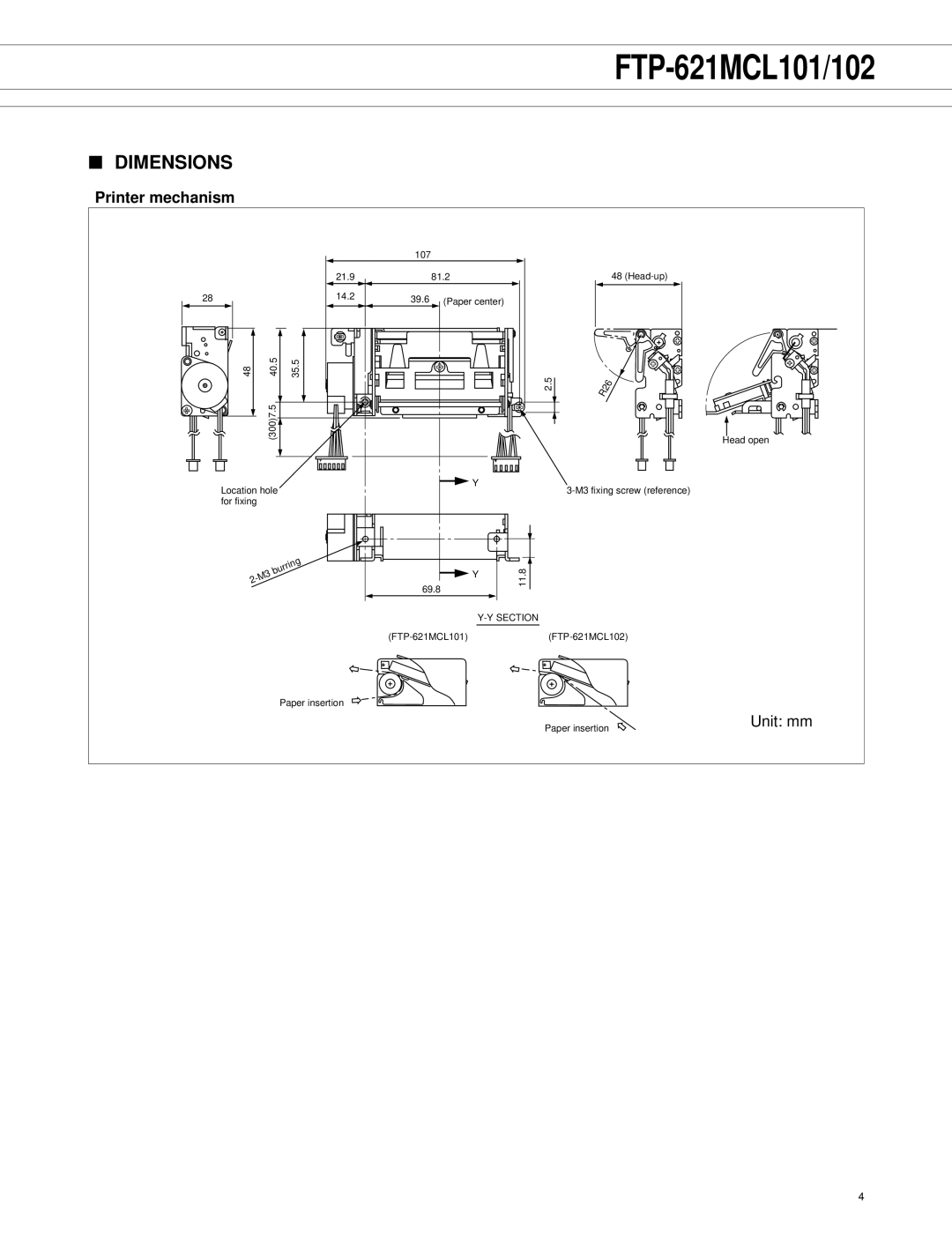 Fujitsu FTP-621DCL002, FTP-621MCL101, FTP-621MCL102 manual Dimensions, Printer mechanism 