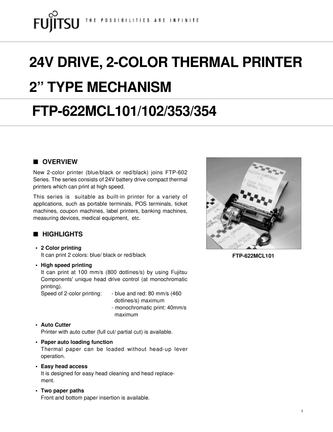 Fujitsu 353, FTP-622MCL101, 102, 354 manual Overview, Highlights 