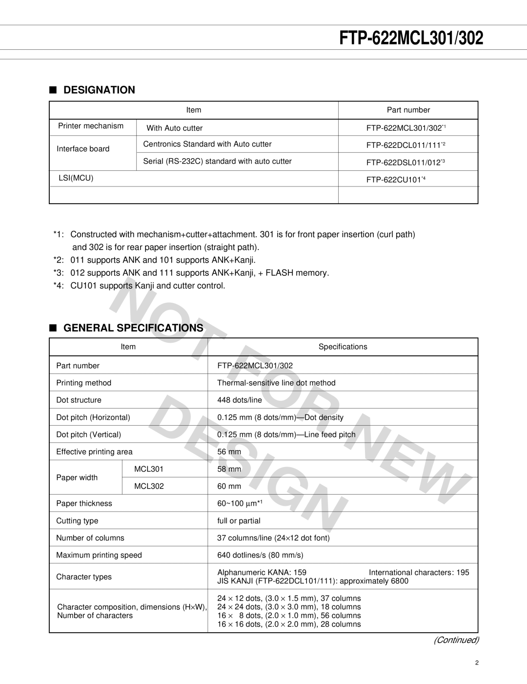 Fujitsu FTP-622MCL301, FTP-622MCL302 manual Designation, General Specifications 