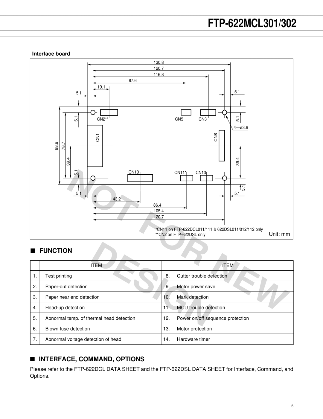 Fujitsu FTP-622MCL302, FTP-622MCL301 manual Function, INTERFACE, COMMAND, Options 