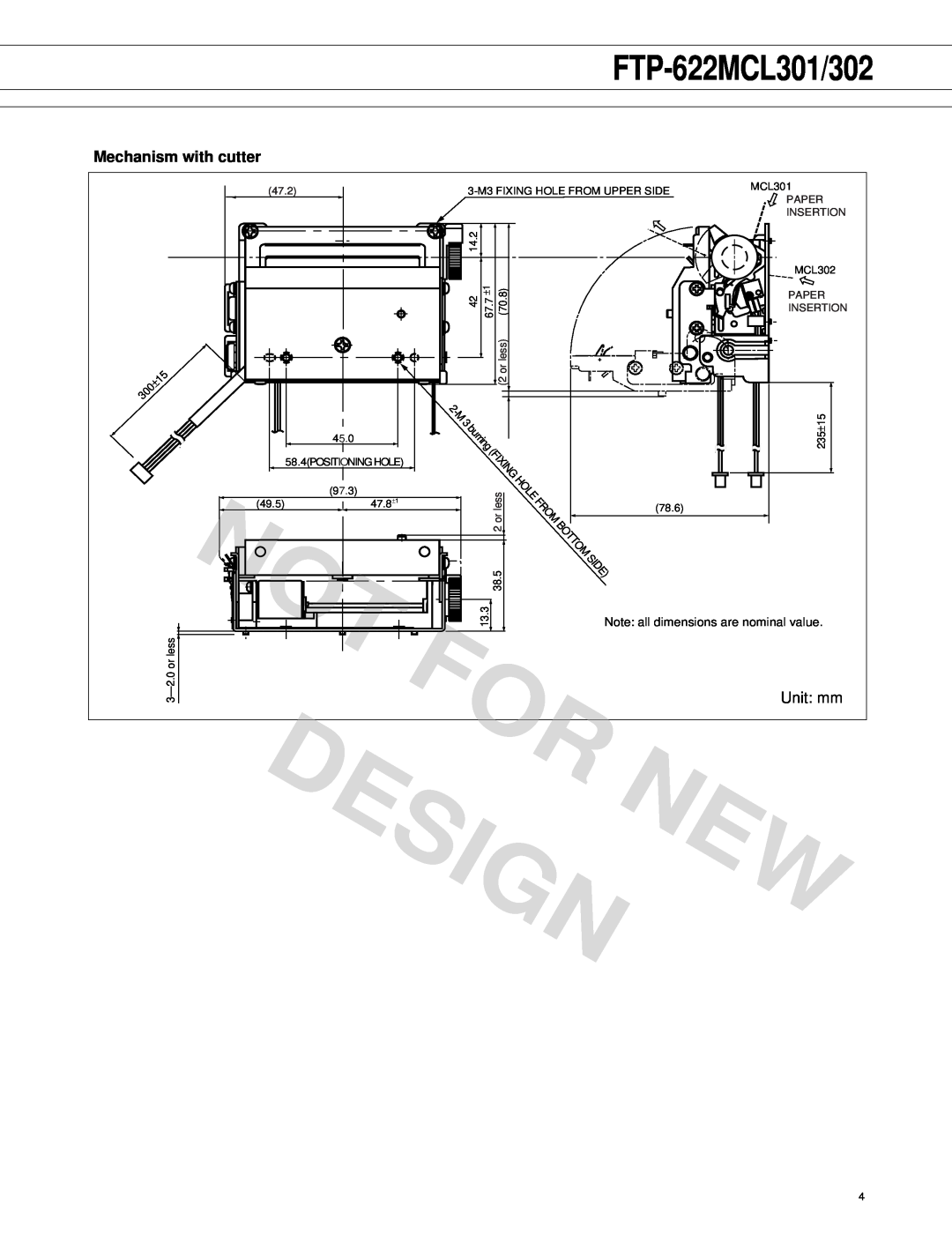 Fujitsu FTP-622MCL302 manual Design New, FTP-622MCL301/302, Note all dimensions are nominal value 